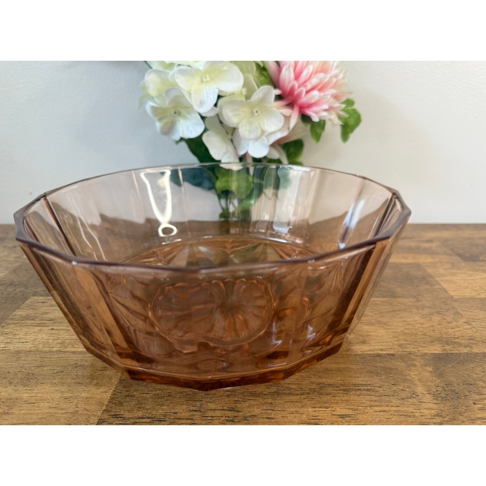Vintage KIG Indonesia Pink Glass Serving Bowl Pinwheel Kite Pattern